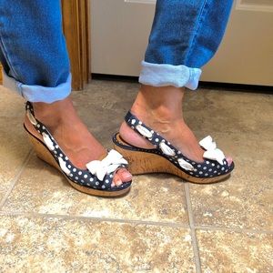 Sperry Southport Navy Polkadot Wedges 9.5M NWT